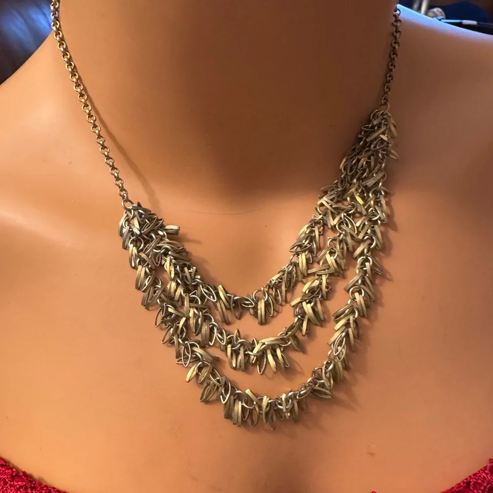 Champagne tone multi strand fringe looped necklace